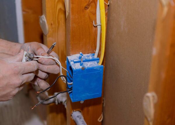 Electrician working with electrical box