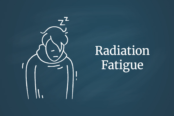 This decorative image contains a cartoon image of an exhausted person next to text that reads "Radiation Fatigue."